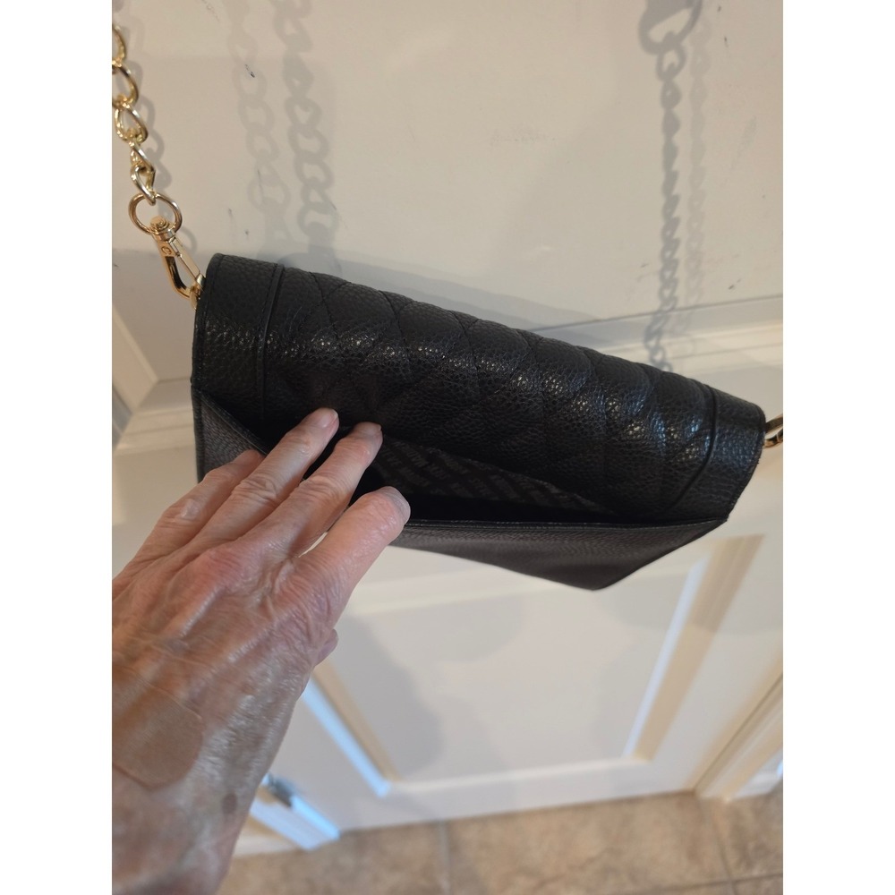 Steve Madden Black Quilted Pebbled Crossbody Wallet on Chain Bag Gold Hardware - Picture 5 of 11